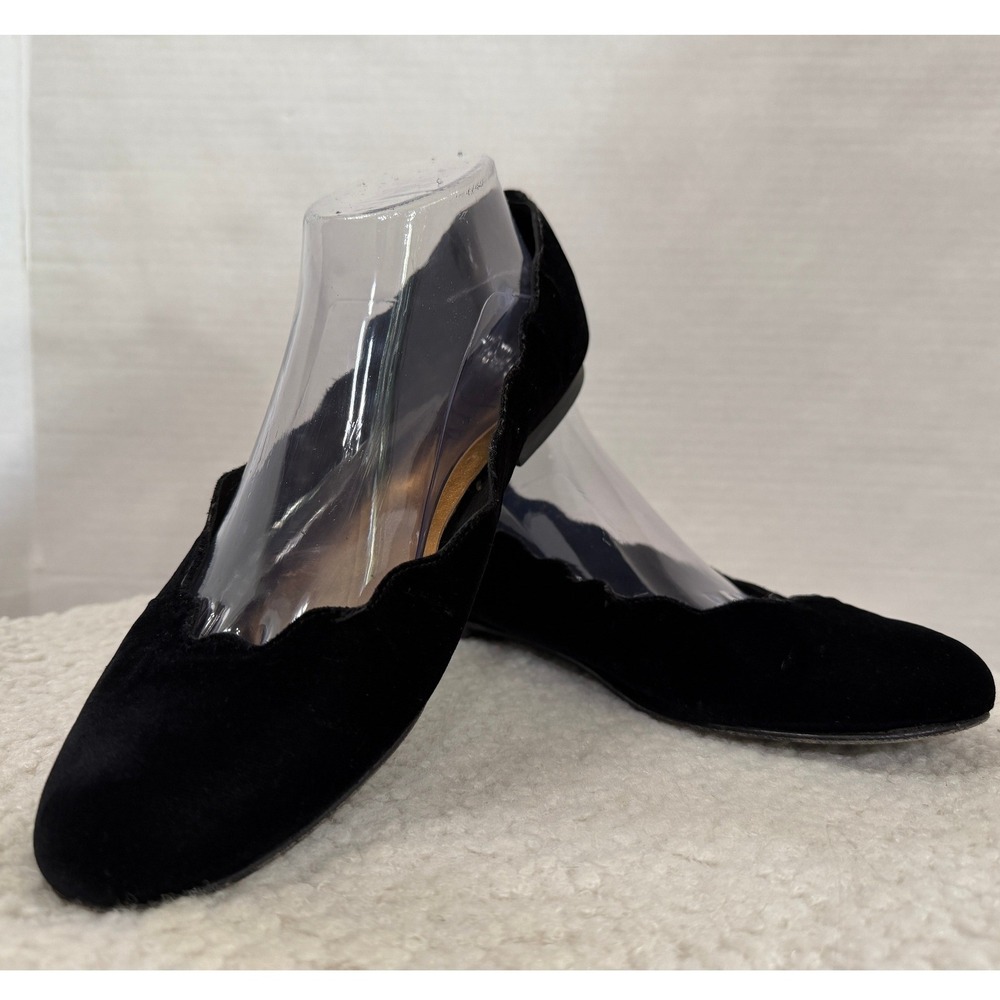 French Sole FS/NY Black Velvet Jigsaw Scalloped Ballet Flats Made in Spain 9.5